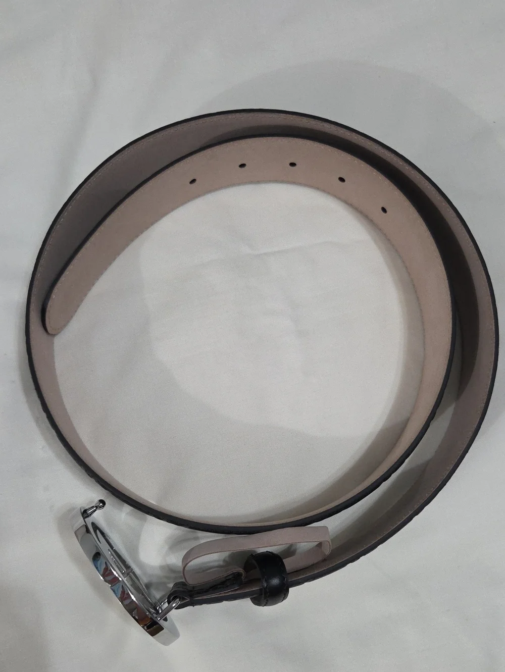 Gucci Black Leather Monogram Belt Silver Double GG Buckle 95cm